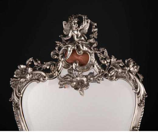 独角鹿西洋古董德国洛可可风爱神丘比特与普绪克纯银雕饰梳妆座镜 商品图4