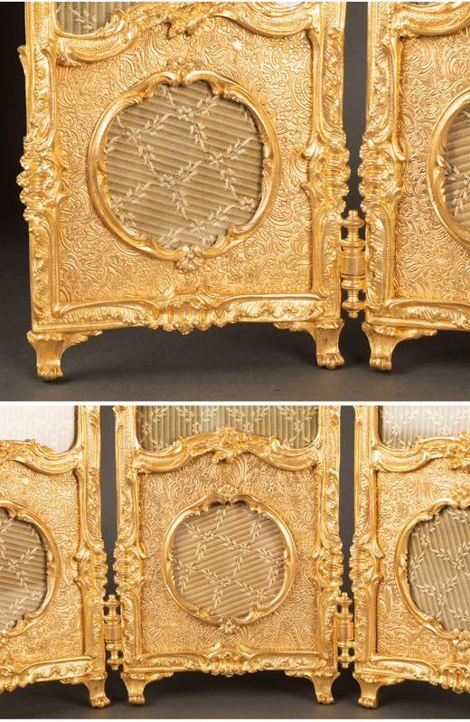 独角鹿西洋古董摆件法国洛可可风格三扇屏风造型精雕铜鎏金相框 商品图4