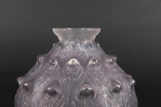 独角鹿西洋古董LALIQUE莱俪签名Fougeres-蕨叶紫色水晶花瓶摆件 商品图3