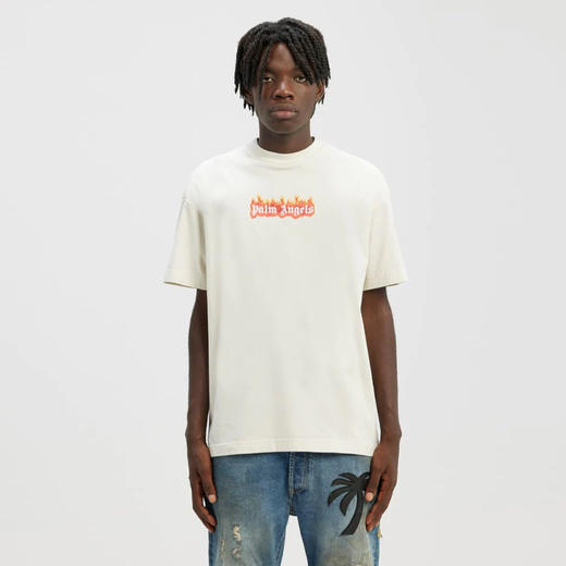 PALM ANGELS 棕榈天使 男士棉质燃烧标志印花圆领短袖T恤 白色 PMAA072F22JER004 0310 商品图1