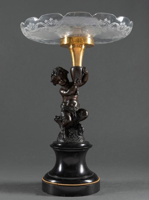 独角鹿西洋古董大理石底座小天使主题青铜雕像修饰水晶果盘一对 商品图3