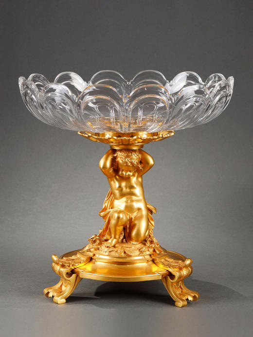 独角鹿西洋古董小天使丘比特主题铜鎏金雕饰巴卡拉水晶高脚果樽 商品图0