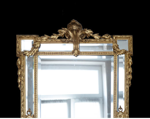 独角鹿西洋古董法国出品茛苕月桂主题鎏金灰墁浮雕修饰长方形挂镜 商品图1