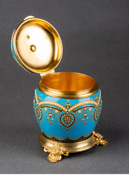 独角鹿西洋古董摆件法国铜胎天蓝地布雷松珐琅糖果罐 商品图1