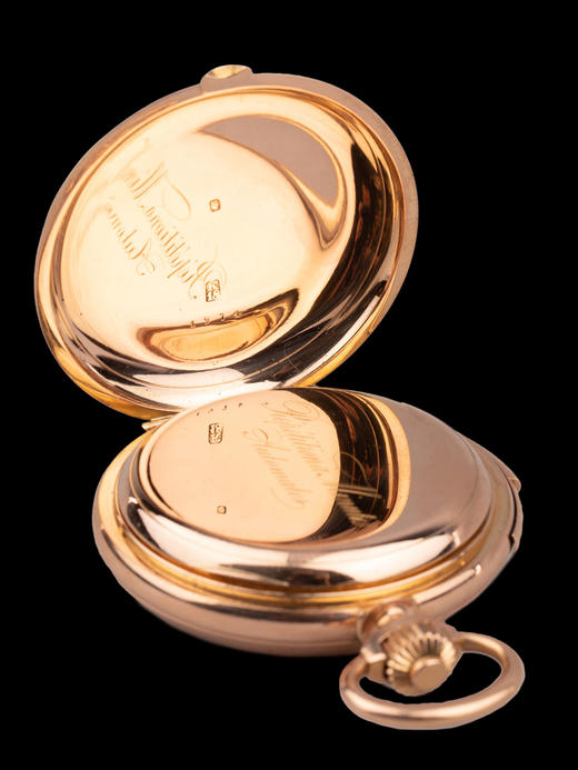 独角鹿西洋古董瑞士18K黄金白色玑镂珐琅活动人偶三问报时怀表 商品图4