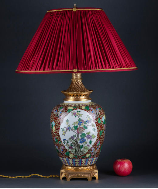 独角鹿西洋古董摆件东方风格粉彩传统花果铜鎏金饰瓷瓶台灯 商品图1