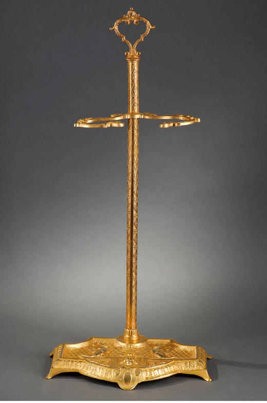 独角鹿西洋古董法国路易十六风格茛苕造型精雕铜鎏金壁炉工具套件 商品图3