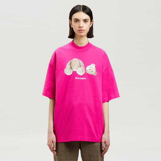 PALM ANGELS 棕榈天使 女士棉质断头熊徽标印花宽松圆领短袖T恤 粉色 PWAA017F22JER004 3260 商品图1