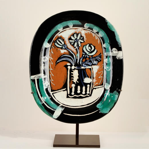 独角鹿西洋古董西班牙大师毕加索与Madoura工坊合作装饰陶盘花束 商品图0