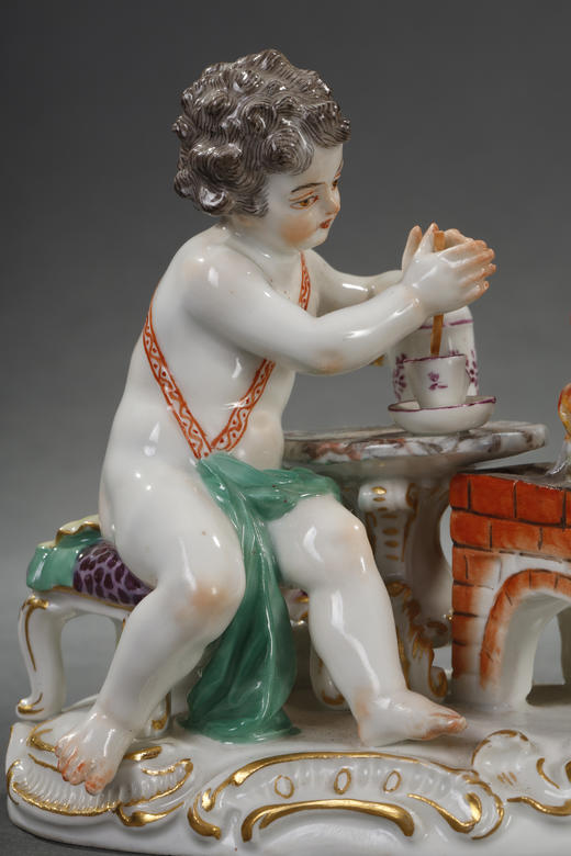 独角鹿西洋古董瓷器德国官窑梅森《准备巧克力的普提》瓷偶摆件 商品图2