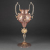 独角鹿西洋古董意大利威尼斯Murano玻璃点金工艺粉色双耳高脚杯 商品缩略图0