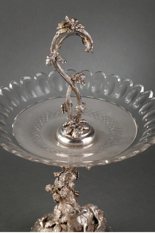 独角鹿西洋古董银器摆件自然主义纯银雕饰橡树小鹿高脚水晶果樽 商品图3