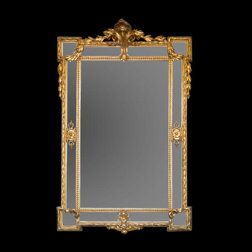 独角鹿西洋古董法国出品茛苕月桂主题鎏金灰墁浮雕修饰长方形挂镜 商品图0