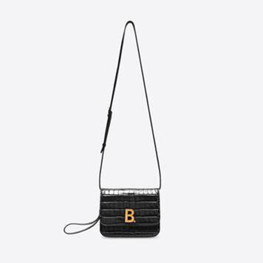 BALENCIAGA 巴黎世家 女士皮革鳄鱼压纹l金属徽标标牌迷你提挎包 黑色 618156 1LR7M 1000 商品图1