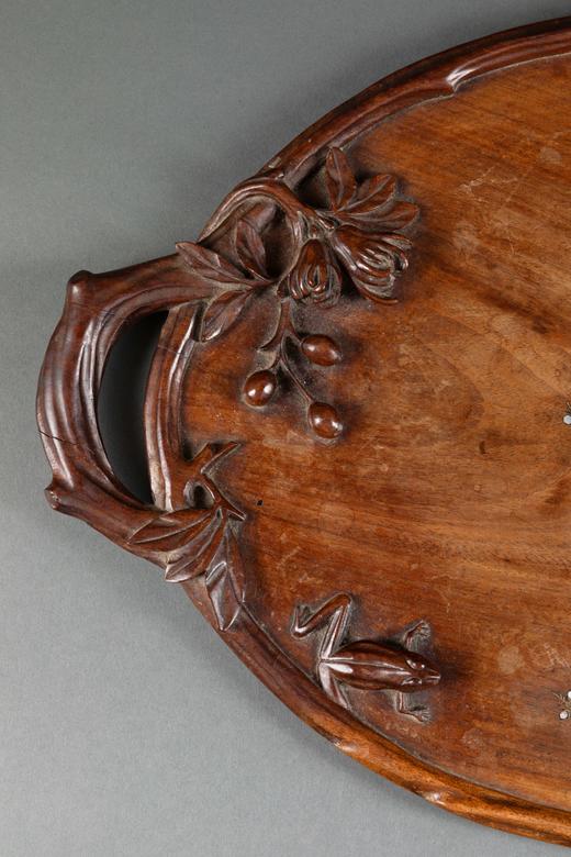 独角鹿西洋古董家居摆件1900年代中国东方风格螺钿金属木制托盘 商品图1