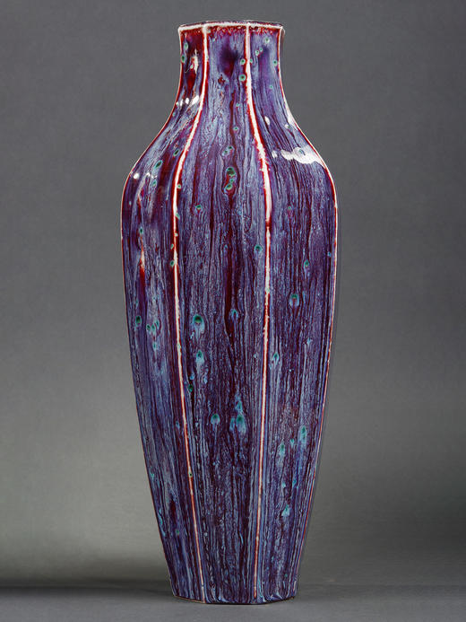 独角鹿西洋古董瓷器御窑塞弗尔中国风火焰纹茄紫釉Alençon款瓷瓶 商品图4