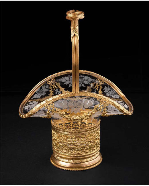 独角鹿西洋古董法国拿破仑三世时期铜鎏金巴卡拉水晶花果篮摆件 商品图3