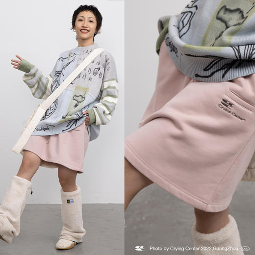 CryingCenter 浅花灰/泪粉色加绒磨毛卫衣裙A字裙半裙短裙橡筋头 商品图3