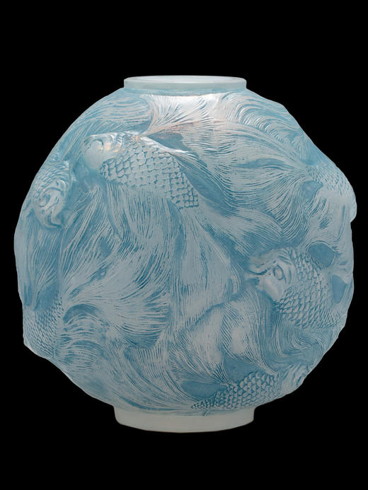 独角鹿西洋古董莱俪LALIQUE设计FORMOSE锦鲤款蓝色欧泊水晶花瓶 商品图2