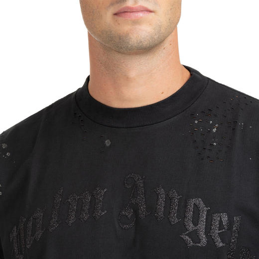 PALM ANGELS 棕榈天使 男士棉质亮片字母徽标印花圆领短袖T恤 黑色 PMAA072F22JER005 1010 商品图3