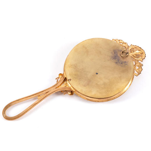 独角鹿西洋古董19世纪法国出品精雕铜鎏金淑女手持镜子 商品图4