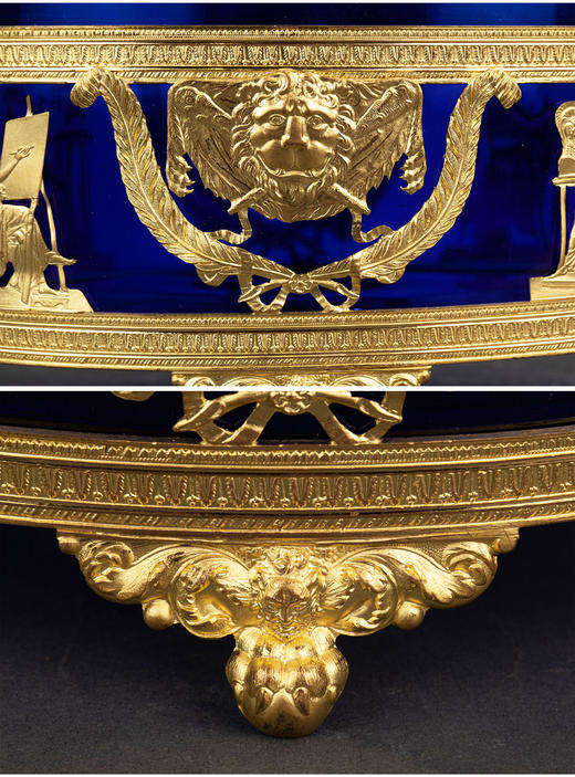 独角鹿西洋古董法国帝政风格铜鎏金缪斯女神帝王蓝水晶碗家居摆件 商品图1