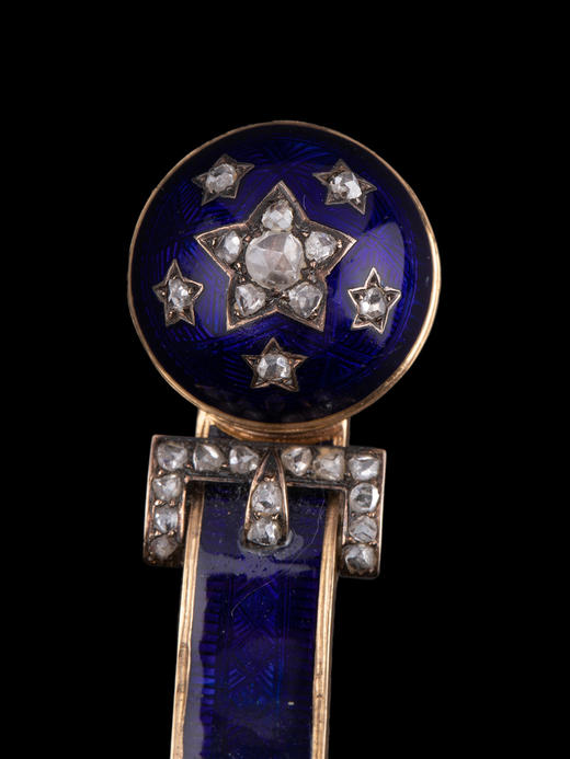 独角鹿西洋古董18k黄金纯银镶嵌钻石深蓝色珐琅装饰腰链式怀表 商品图2