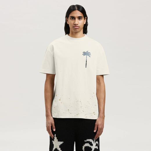 PALM ANGELS 棕榈天使 男士棉质飞溅效果logo印花圆领短袖T恤 白色 PMAA001F22JER004 0410 商品图1