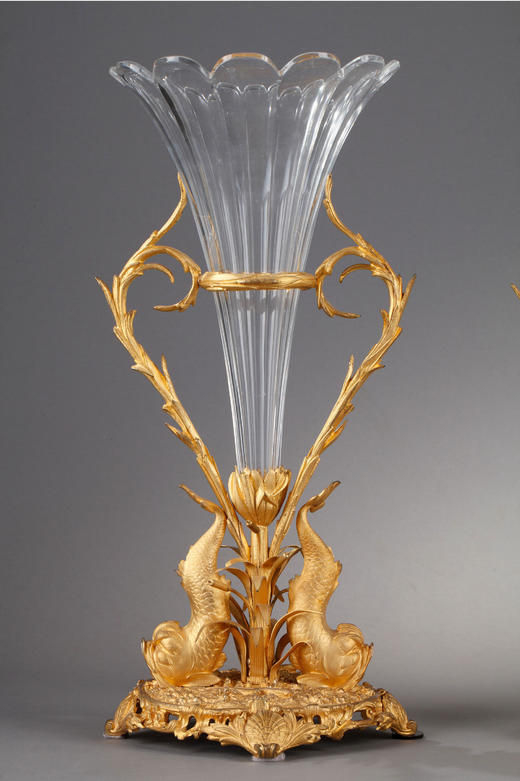 独角鹿西洋古董法国著名水晶工坊精雕铜鎏金水晶花果樽一组一套 商品图2