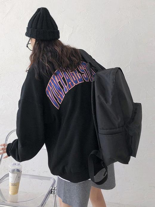 【百搭潮流卫衣女】新款美式时尚复古卫衣女早春秋2022新款薄款宽松圆领原宿bf无帽上衣ins潮 商品图3