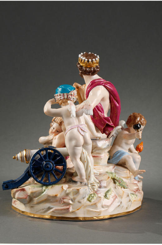 独角鹿西洋古董摆件德国梅森瓷窑洛可可风格天使与战神玛尔斯瓷偶 商品图4