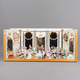 独角鹿西洋古董德国瓷窑洛可可风格场景微缩瓷偶摆件群像娃娃屋