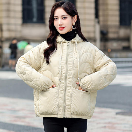 羽绒服女短款，冬季宽松轻薄连帽外套冬面包服韩版白鸭绒HR-25219 商品图0