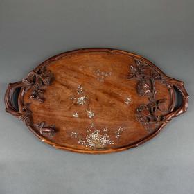 独角鹿西洋古董家居摆件1900年代中国东方风格螺钿金属木制托盘