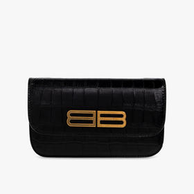 BALENCIAGA 巴黎世家 女士鳄鱼压纹 BB 金属徽标链条单肩包 黑色 688894 23ECM 1000