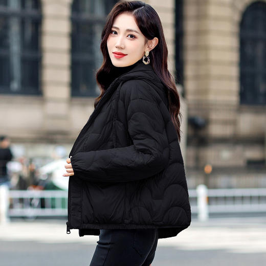 羽绒服女短款，冬季宽松轻薄连帽外套冬面包服韩版白鸭绒HR-25219 商品图1