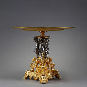 独角鹿西洋古董摆件法国铜鎏金浮雕狮鹫镀银音乐小天使古典点心盘