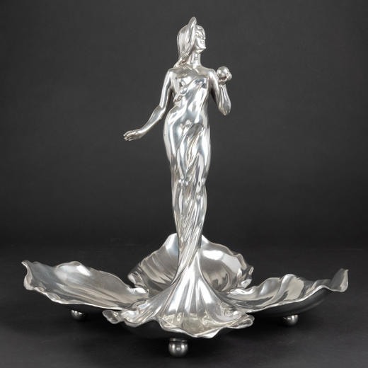 独角鹿西洋古董1880-1910年代法国新艺术时期镀银锡器女神摆件 商品图2