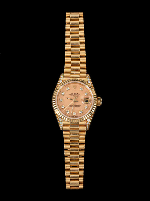 独角鹿西洋古董瑞士蚝式恒动日志型18K金表带镶钻石女士机械腕表 商品图4