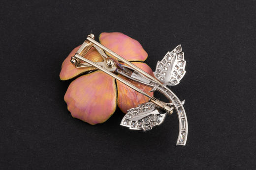 独角鹿西洋古董珠宝Boucheron铂金黄金镶嵌珐琅钻石野蔷薇胸针 商品图3