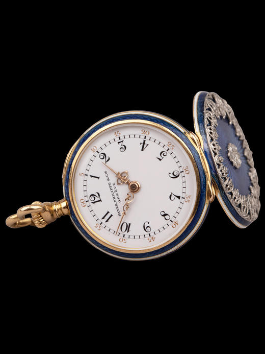 独角鹿西洋古董瑞士钟表世家18K黄金白金镶嵌钻石蓝色玑镂珐琅怀 商品图2