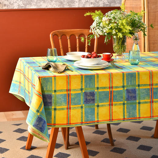 黄蓝经典格纹系列长方形桌布节日氛围棉布桌布 商品图1