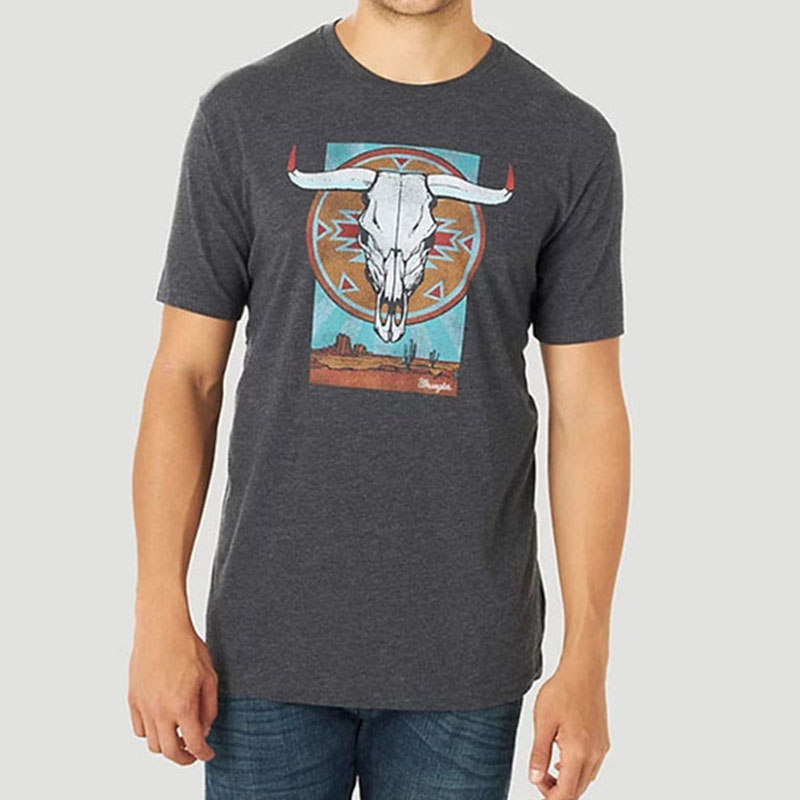 Wrangler威格 男士部落牛头印花潮流百搭舒适透气短袖T恤