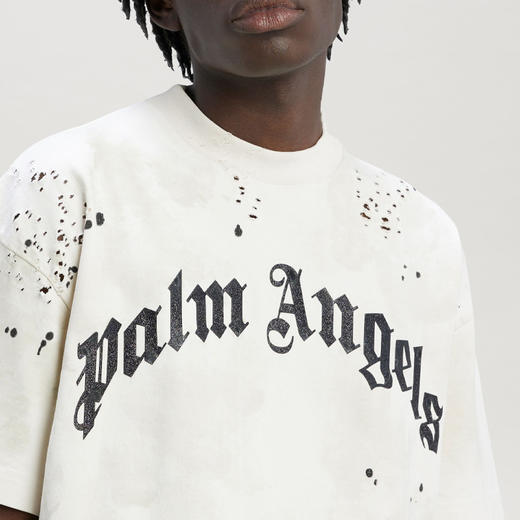 PALM ANGELS 棕榈天使 男士棉质亮片字母徽标印花圆领短袖T恤 白色 PMAA072F22JER005 0310 商品图3