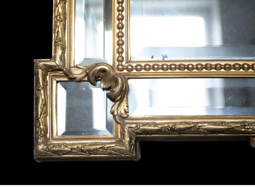 独角鹿西洋古董法国出品茛苕月桂主题鎏金灰墁浮雕修饰长方形挂镜 商品图3