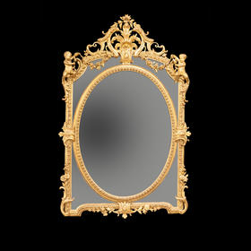 独角鹿西洋古董法国新古典主义风格小天使鎏金灰墁浮雕方圆形挂镜