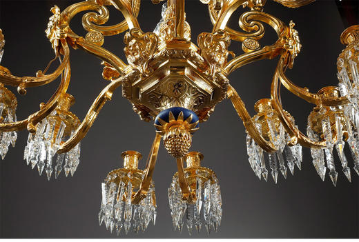 独角鹿西洋古董古典人物与花果铜鎏金雕十二枝头烛台枝形水晶吊灯 商品图4