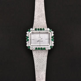 独角鹿西洋古董瑞士品牌格里玛限量合作款祖母绿钻石白金机械腕表