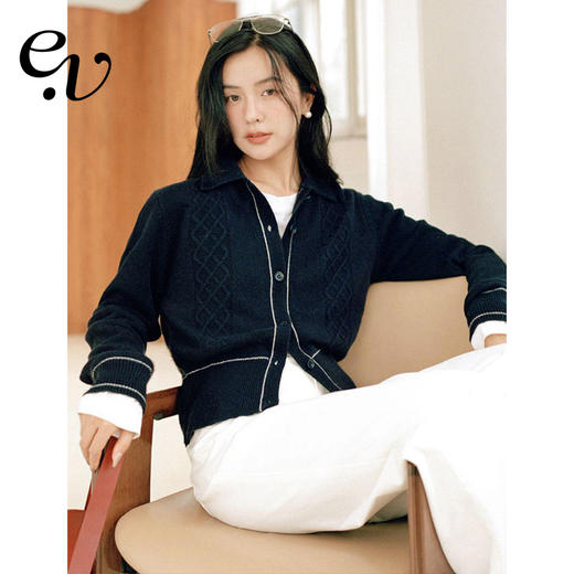 Even Vintage | 休闲复古 羊毛混纺绞花毛衣开衫针织外套女秋冬款 商品图0