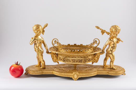 独角鹿西洋古董法国拿破仑三世时期路易十六风格天使铜鎏金水晶碗 商品图1